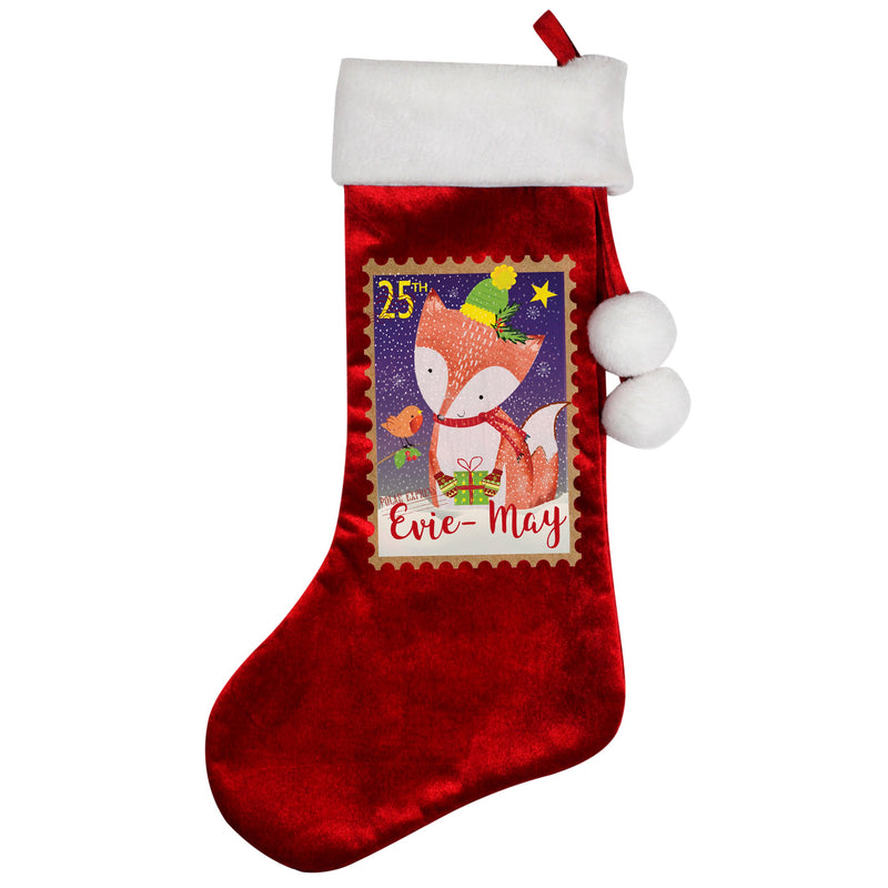 Personalised Festive Fox Luxury Red Stocking Christmas Decorations Everything Personal