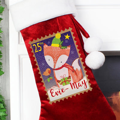 Personalised Festive Fox Luxury Red Stocking Christmas Decorations Everything Personal