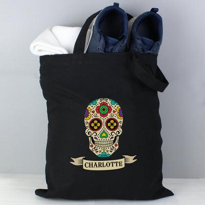 Personalised Sugar Skull Black Cotton Bag Textiles Everything Personal