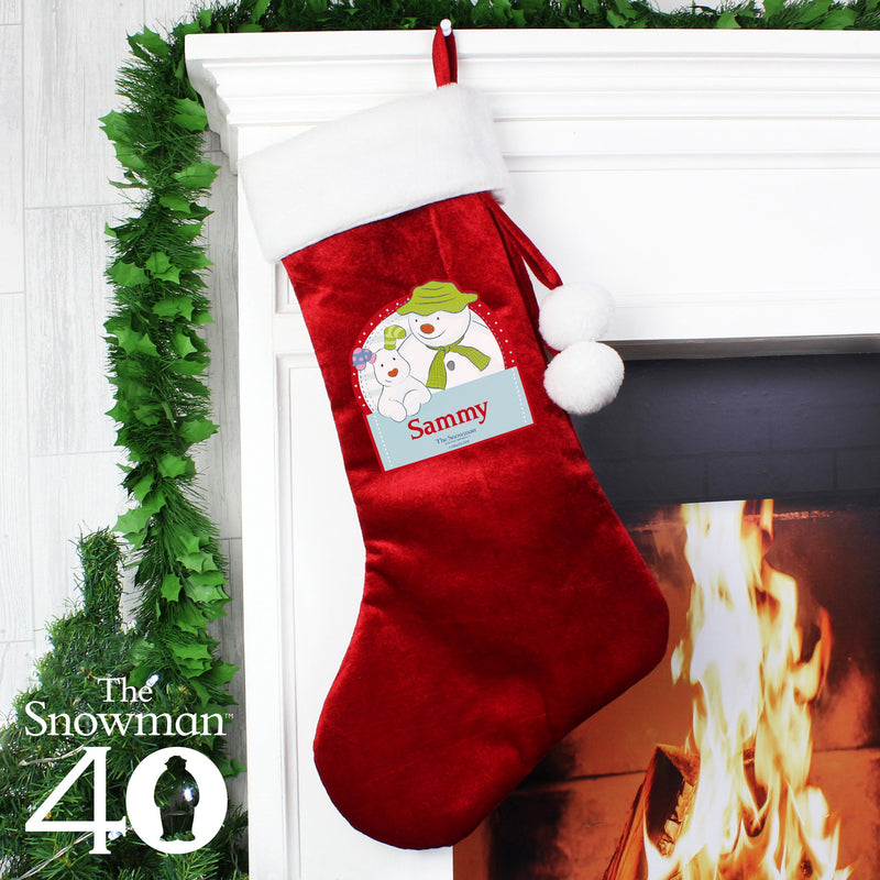 Personalised The Snowman and the Snowdog Luxury Red Stocking Christmas Decorations Everything Personal
