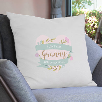 Personalised Floral Heart Mothers Day Cream Cushion Textiles Everything Personal