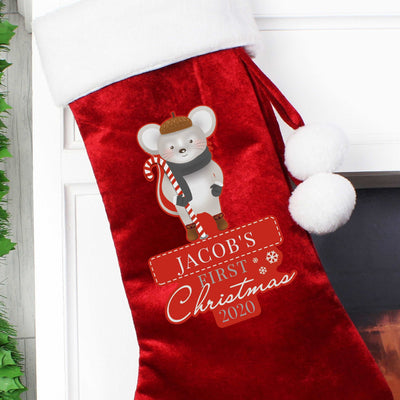 Personalised '1st Christmas' Mouse Red Stocking Christmas Decorations Everything Personal