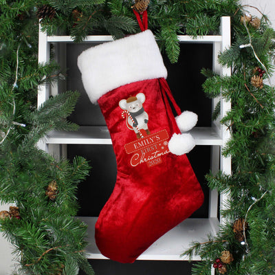 Personalised '1st Christmas' Mouse Red Stocking Christmas Decorations Everything Personal