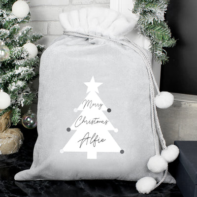 Personalised Christmas Tree Luxury Silver Grey Pom Pom Sack Christmas Decorations Everything Personal