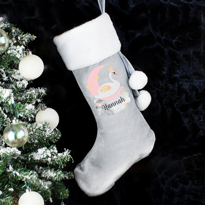 Personalised Swan Lake Luxury Silver Grey Stocking Christmas Decorations Everything Personal