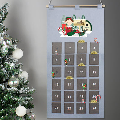 Personalised Elf Advent Calendar In Silver Grey Christmas Decorations Everything Personal