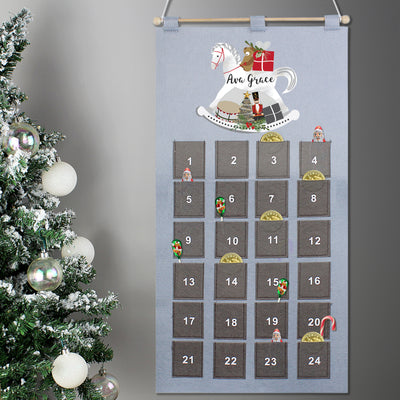 Personalised Rocking Horse Advent Calendar In Silver Grey Christmas Decorations Everything Personal