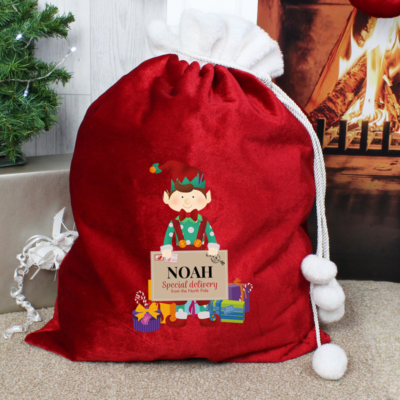 Personalised Christmas Elf Luxury Pom Pom Red Sack Christmas Decorations Everything Personal