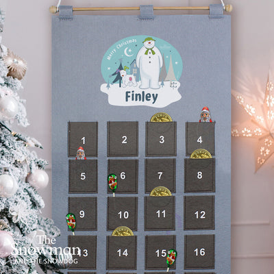 Personalised The Snowman and the Snowdog Advent Calendar In Silver Grey Christmas Decorations Everything Personal