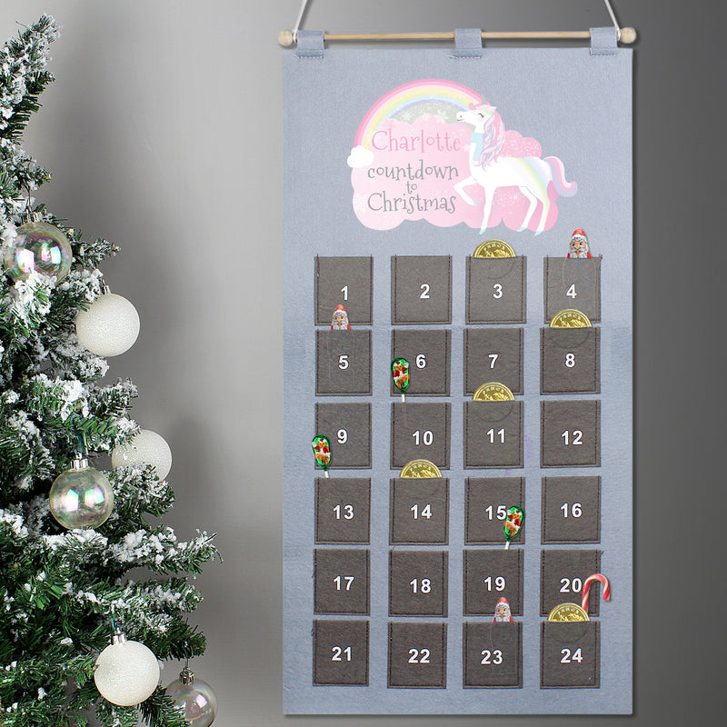 Personalised Christmas Unicorn Advent Calendar In Silver Grey Christmas Decorations Everything Personal