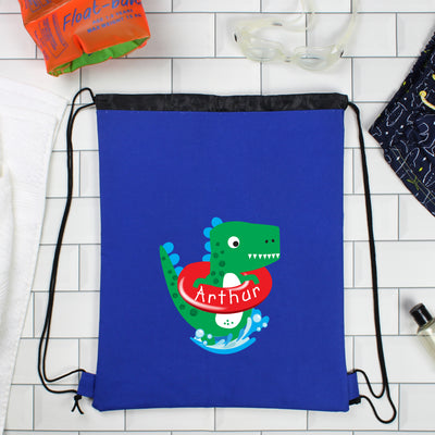 Personalised Dinosaur Blue Swim Bag Textiles Everything Personal