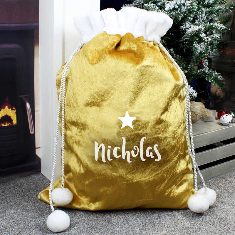 Personalised Gold Luxury Pom Pom Sack Christmas Decorations Everything Personal