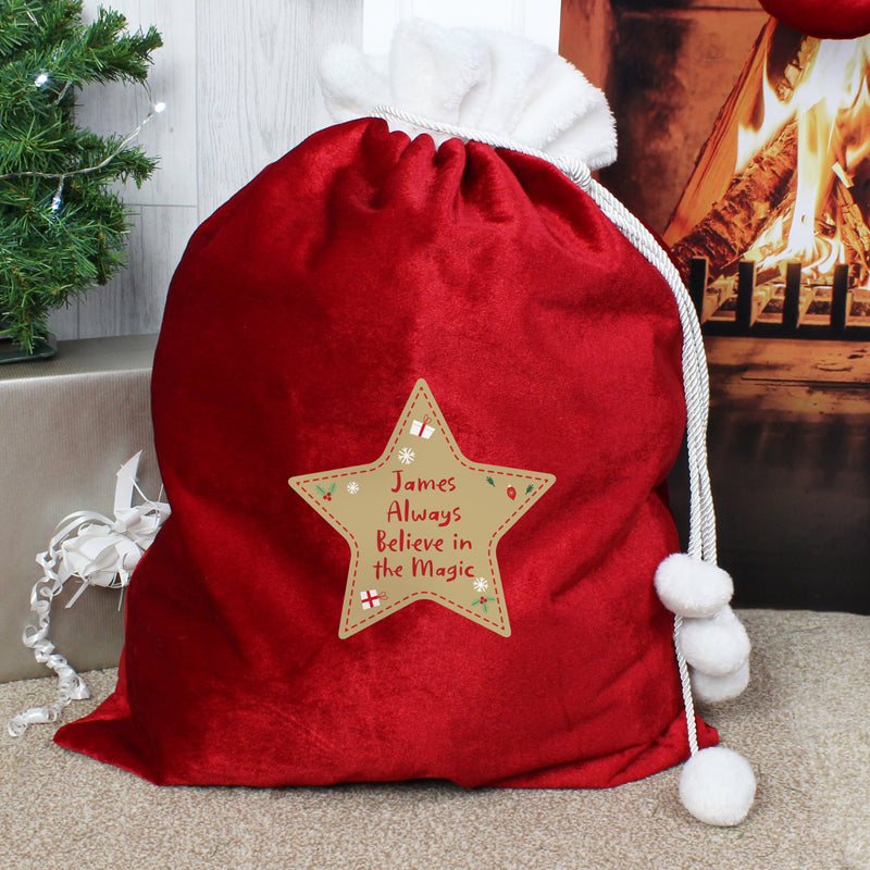 Personalised Star Luxury Pom Pom Red Christmas Sack Christmas Decorations Everything Personal
