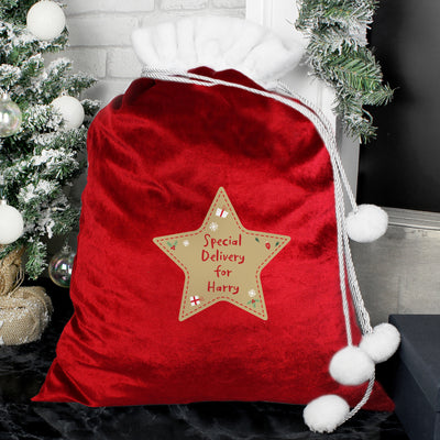 Personalised Free Text Star Luxury Pom Pom Red Sack Christmas Decorations Everything Personal
