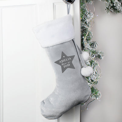 Personalised Born In Luxury Silver Grey Stocking Christmas Decorations Everything Personal