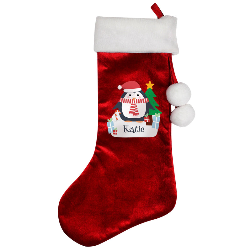 Personalised Christmas Penguin Red Stocking Christmas Decorations Everything Personal
