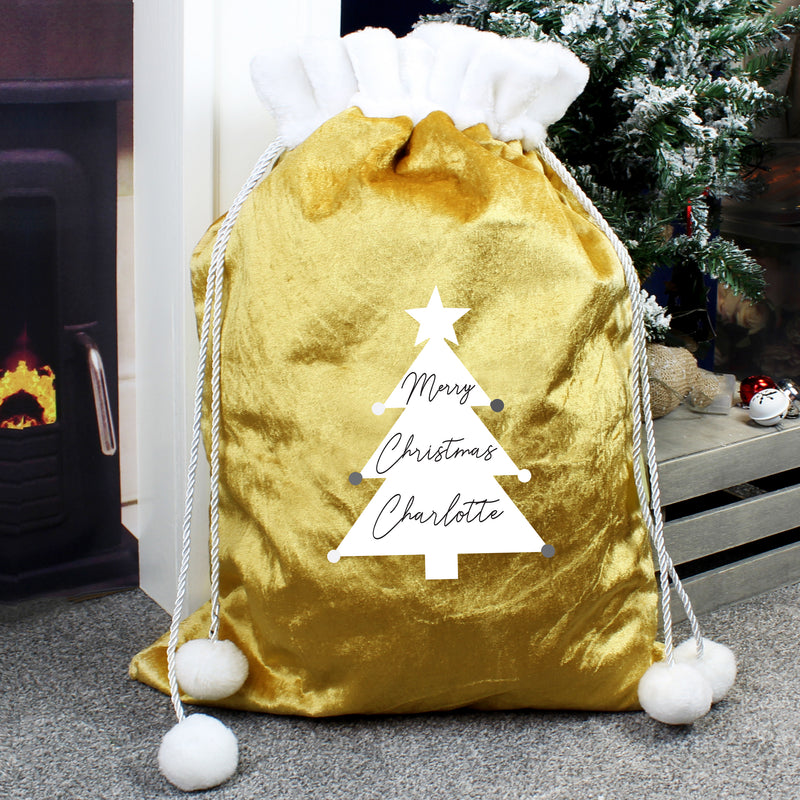 Personalised Christmas Tree Luxury Pom Pom Gold Sack Christmas Decorations Everything Personal