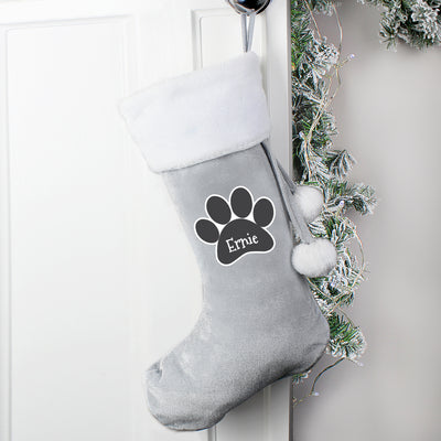 Personalised Paw Print Silver Grey Stocking Christmas Decorations Everything Personal