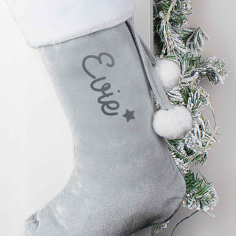 Personalised Silver Grey Stocking Christmas Decorations Everything Personal