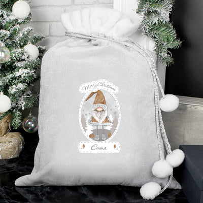 Personalised Christmas Gonk Luxury Silver Grey Pom Pom Sack Christmas Decorations Everything Personal