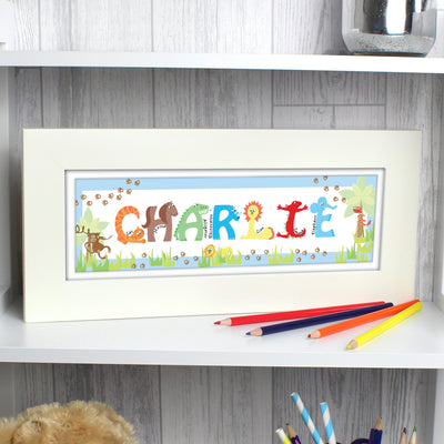 Personalised Blue Animal Alphabet Frame Framed Prints & Canvases Everything Personal