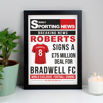 Personalised Football Signing Newspaper A4 Black Framed Print Framed Prints Everything Personal