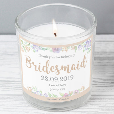 Personalised Bridesmaid 'Floral Watercolour Wedding' Scented Jar Candle Candles & Reed Diffusers Everything Personal