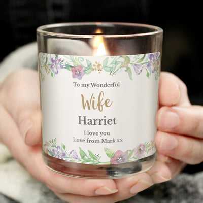 Personalised Floral Watercolour Scented Jar Candle Candles & Reed Diffusers Everything Personal