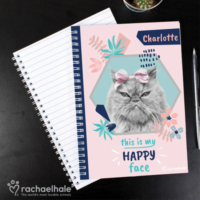 Personalised 'Happy Face' Cat A5 Notebook Stationery & Pens Everything Personal