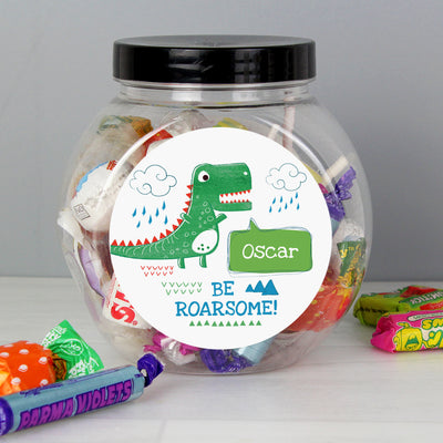 Personalised 'Be Roarsome' Dinosaur Sweet Jar Confectionery Everything Personal