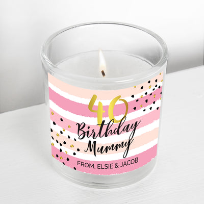Personalised Birthday Gold and Pink Stripe Scented Jar Candle Candles & Reed Diffusers Everything Personal