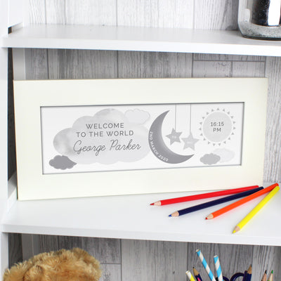 Personalised New Baby Moon & Stars Name Frame Framed Prints & Canvases Everything Personal