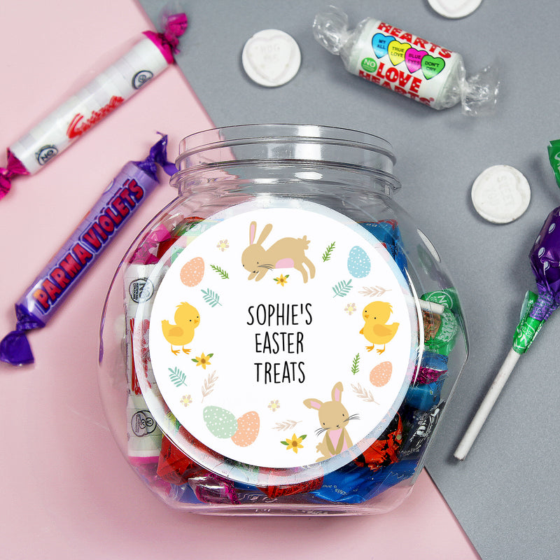 Personalised Easter Bunny & Chick Sweets Jar Confectionery Everything Personal