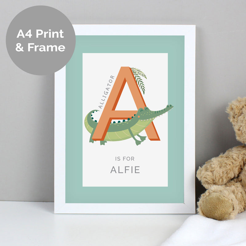 Personalised Animal Alphabet A4 White Framed Print Framed Prints Everything Personal