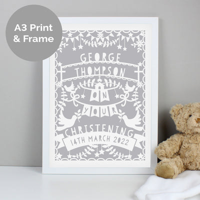 Personalised Grey Papercut Style A3 White Framed Print Framed Prints Everything Personal