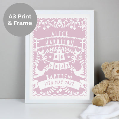 Personalised Pink Papercut Style A3 White Framed Print Framed Prints Everything Personal