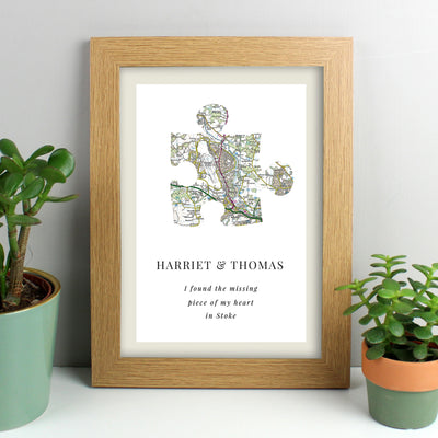 Personalised Present Day Map Puzzle Piece A4 Oak Framed Print Licensed Products Everything Personal