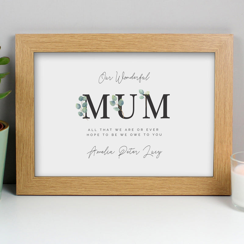 Personalised Botanical Mum A4 Oak Framed Print Framed Prints Everything Personal