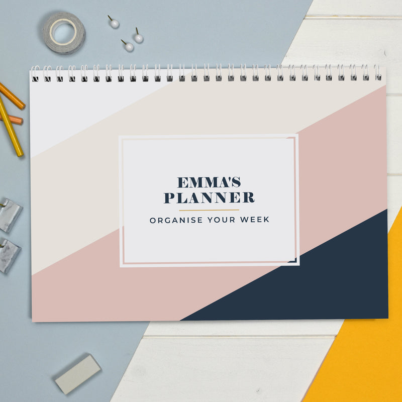 Personalised Navy & Blush A4 Desk Planner Stationery & Pens Everything Personal