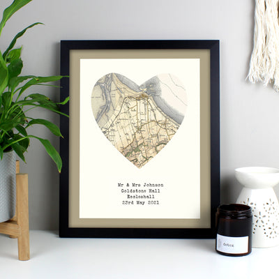 Personalised 1896 - 1904 Revised Map Heart Black Framed Print Framed Prints Everything Personal