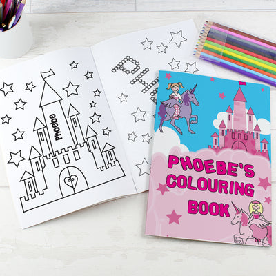 Personalised Princess & Unicorn Colouring Book with Pencil Crayons Books Everything Personal