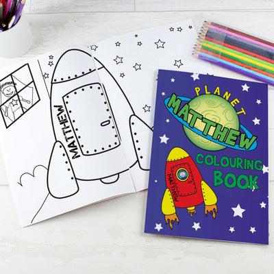 Personalised Space Colouring Book with Pencil Crayons Books Everything Personal