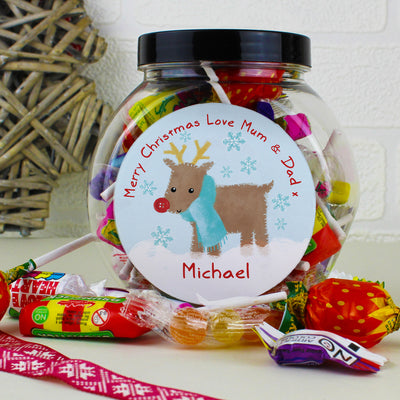 Personalised Felt Stitch Reindeer Sweet Jar Confectionery Everything Personal