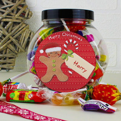 Personalised Felt Stitch Gingerbread Man Sweet Jar Confectionery Everything Personal