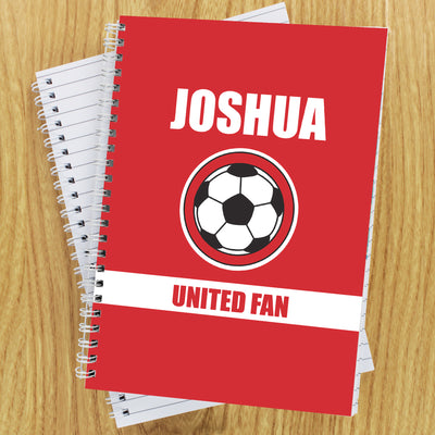 Personalised Red Football Fan A5 Notebook Stationery & Pens Everything Personal