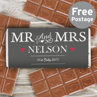 Personalised Mr & Mrs Milk Chocolate Bar Confectionery Everything Personal