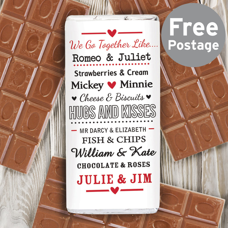Personalised We Go Together Like.... Milk Chocolate Bar Confectionery Everything Personal