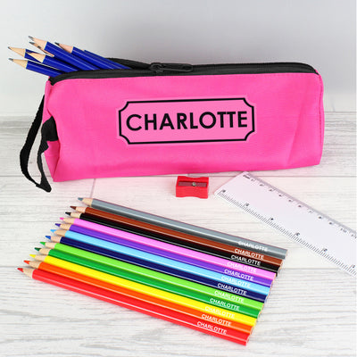 Pink Pencil Case with Personalised Pencils & Crayons Stationery & Pens Everything Personal