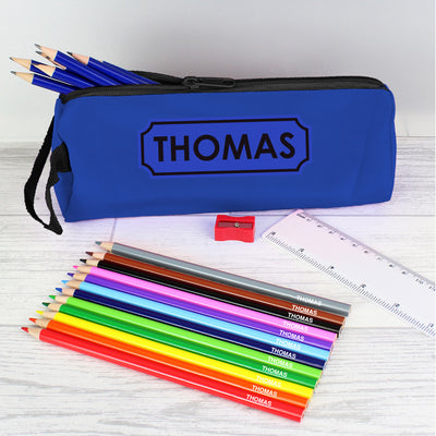 Blue Pencil Case with Personalised Pencils & Crayons Stationery & Pens Everything Personal