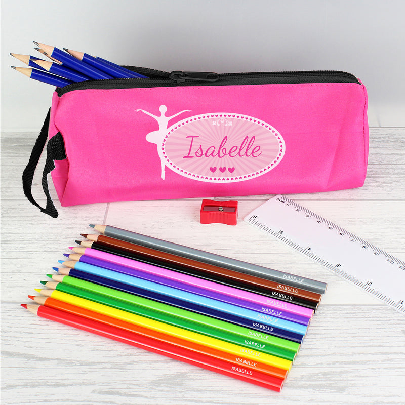 Pink Ballerina Pencil Case with Personalised Pencils & Crayons Stationery & Pens Everything Personal